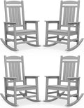 SERWALL HDPE Outdoor Rocking Chair Set of 4, Oversized Patio Rocking Chairs, All-Weather Porch Rockers for Adults, Light Gray