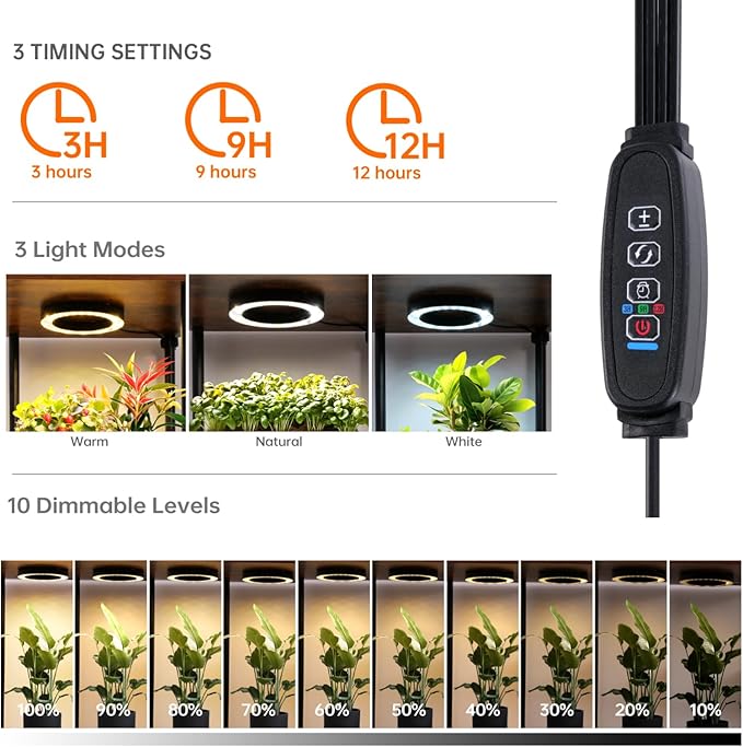 Bstrip Plant Stand Indoor with Grow Light, 33" High Indoor Plant Shelf, 7 Tier Flower Stand with Plant Light Full Spectrum, Metal Plant Holder with Light, laddered Plant Rack for Home, Corner