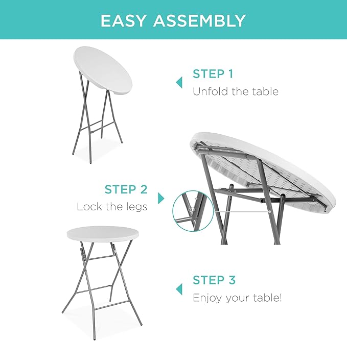 Best Choice Products 32in Bar Height Folding Table, Round Indoor Outdoor Accessory for Patio, Backyard, Dining Room, Events w/Thick Table Top, Metal Frame, Locking Legs, 330lb Weight Capacity - White | Bar Height, Indoor Outdoor, Patio, Backyard, Dinin...