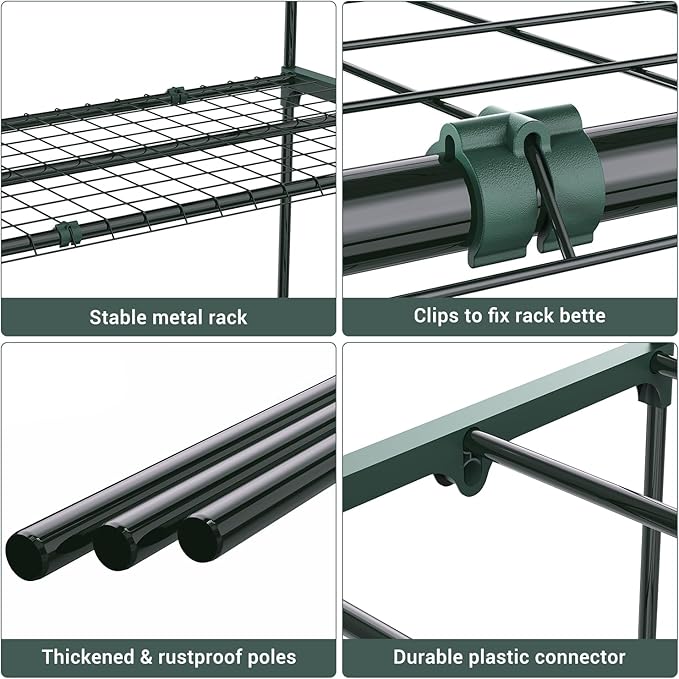 Ohuhu Plant Greenhouse Shelves 4 Tier 2 Pack Extra-Wide Stable Green House Shelving for Outdoor, 31x18x42 Inch Portable Rustproof Metal Shelf Plant Stand Rack Greenhouse Accessories