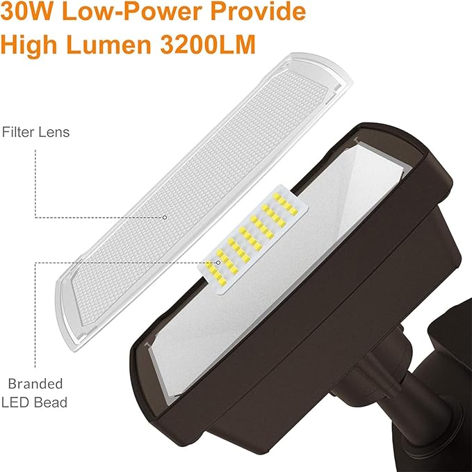 LEPOWER 30W LED Security Lights Motion Sensor Light Outdoor, 3200LM Motion Security Light, 5500K, IP65 Waterproof, 2 Head Motion Detector Flood Light for Garage, Yard, Porch, Brown (NOT Solar Powered)