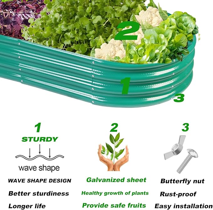 Raised Garden Bed Galvanized Planter Box Outdoor, Rot-Resistant Metal Garden Bed Planter for Vegetables Flower Herb (8ft, Green)