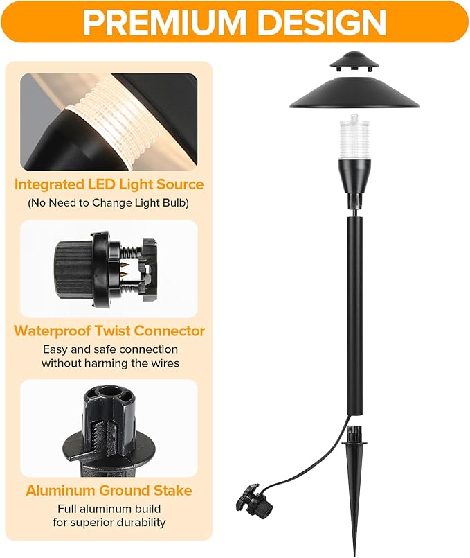 LUTEC 12V Low Voltage Pathway Lights, Die-cast Aluminum Pathway Lights with Connectors，IP65 Waterproof Outdoor Landscape Lighting, 3W 240LM Warm White 3000K for Path, Yard, Garden, 4 Pack