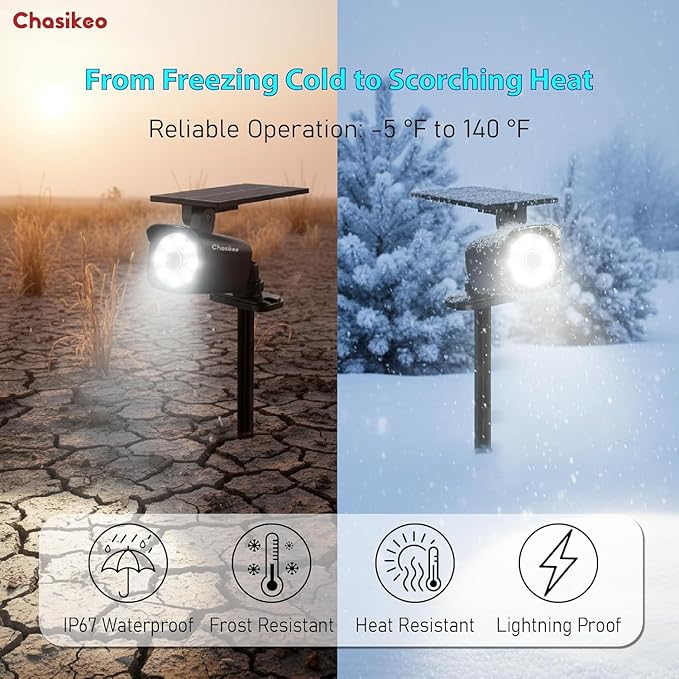 2 Pack Solar Motion Lights Outdoor, Solar Spotlights with Motion Sensor, IP67 Waterproof Solar Power Security Lights, 360° Rotatable for Garden, Yard, Pathway, Fence, Driveway, 1200LM