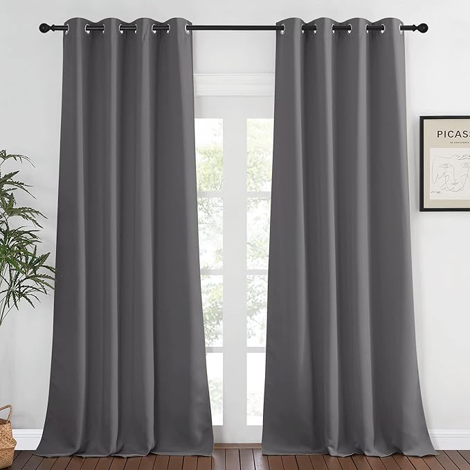 NICETOWN Grey Bedroom Blackout 90 inch Curtain - Grommet Energy Saving Thermal Insulated Room Darkening Drapes Sound Dampening Window Treatment for Living Room (1 Panel, W52 x L90)