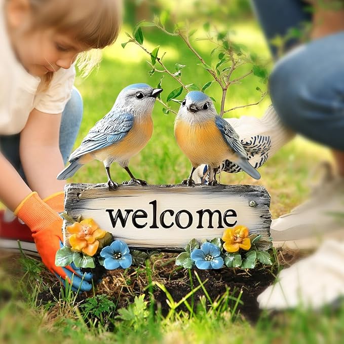 Fairy Garden Stake Decor, Acrylic 2D Garden Fairy Decoration, Fairy Garden Accessories for Outdoor Indoor Yard Lawn Pot Plants (Two-Birds)