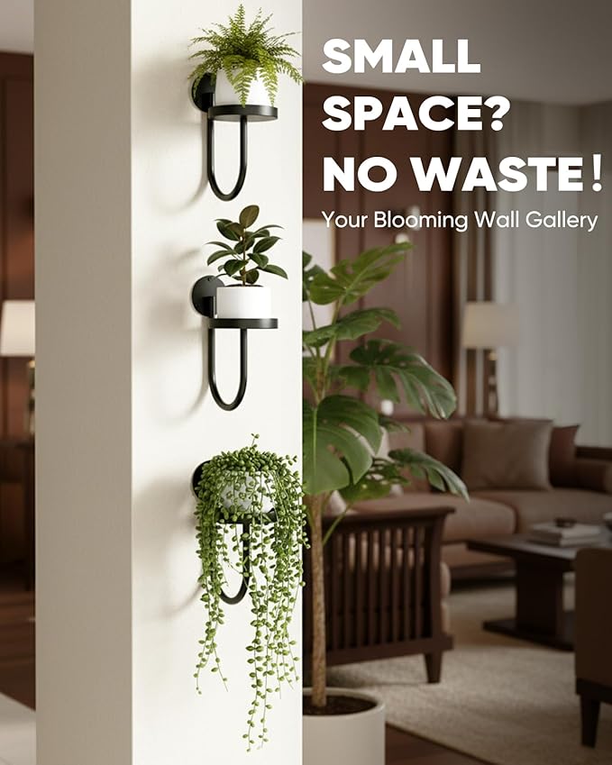 Wall Plant Holder – Hanging Planters for Indoor, Window Planter Shelves & Hanger, Indoor Wall Planters, Modern Plant Decor, Black (3 Pack)