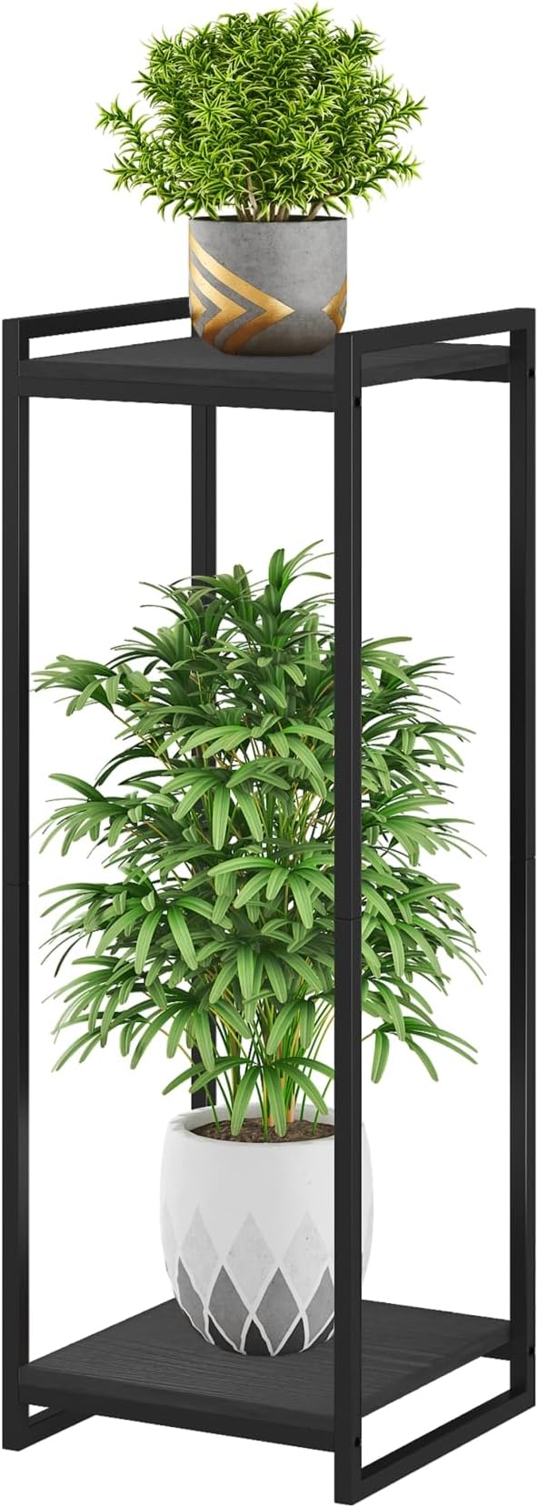 2-Tier Plant Stand Indoor, 34" Tall Modern Plant Shelf Corner Flower Pot Holder Organizer for Living Room Balcony Garden, Black