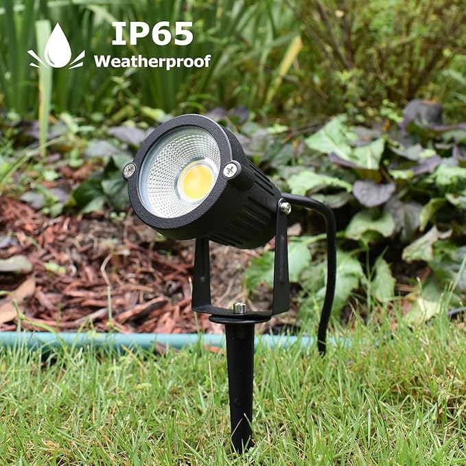 GSS6005 Plug in Spotlight Outdoor, 5W LED Landscape Spotlight 120V, 3000K Warm White, Metal Construction with Ground Stake, 3ft Cord and Plug, Black (Pack of 2)