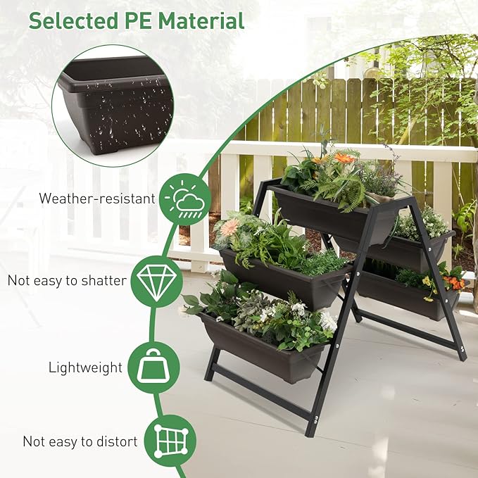 Giantex Set of 2 Vertical Raised Garden Bed, 5 Planter Boxes Container w/Drainage Holes, 31" H Freestanding Heavy-Duty Metal Frame, Indoor Outdoor Raised Bed for Vegetables Herbs Flowers to Grow