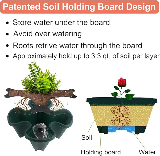 Vertical Planter 4 Tier Stackable Planters Garden Planters Strawberry Herb Flower and Vegetable Planter Indoor Outdoor Gardening Pots with Removable Wheels and Tools