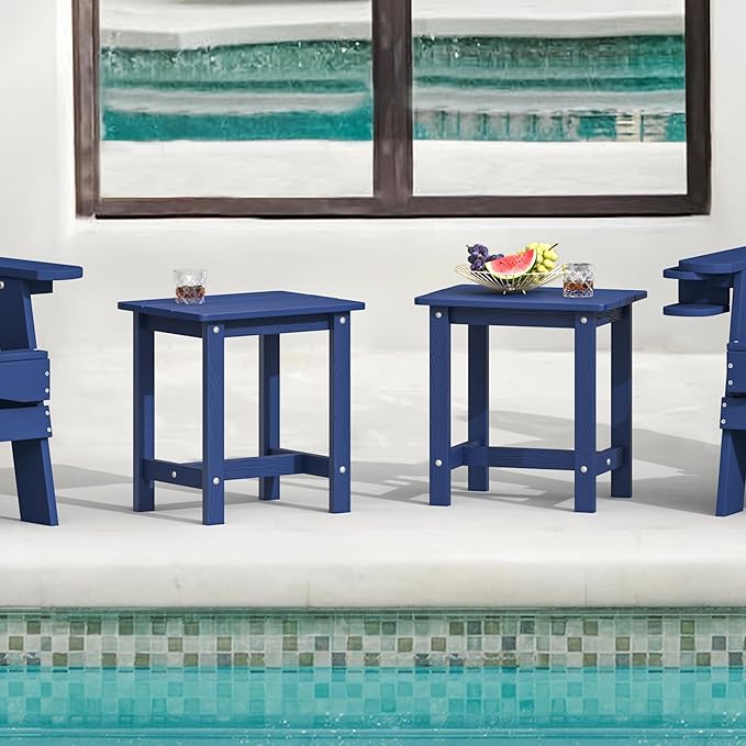 LUE BONA Outdoor Side Table Set of 2, HDPS Small Outdoor Table, Adirondack Side Table, Outside End Table for Patio, Porch, Deck, Pool, Weather Resistant/Easy Maintenance/Indoor or Outside Use, Navy