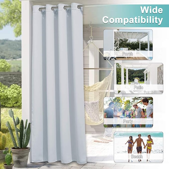 NICETOWN Bedroom Curtain Waterproof, Rustproof Grommet Triple Weave Textured Room Darkening Energy Saving Vertical Blinds for Public Privacy Protect, Winter White, W84 x L120, 1 Panel