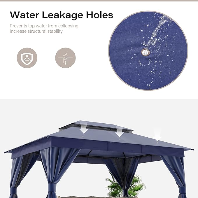 LAUSAINT HOME Semi-Permanent Outdoor Patio Gazebo 10'x13', Heavy Duty Party Tent Shelter with Double Roofs, Mosquito Nettings and Privacy Screens for Backyard, Garden, Lawn, Navy Blue