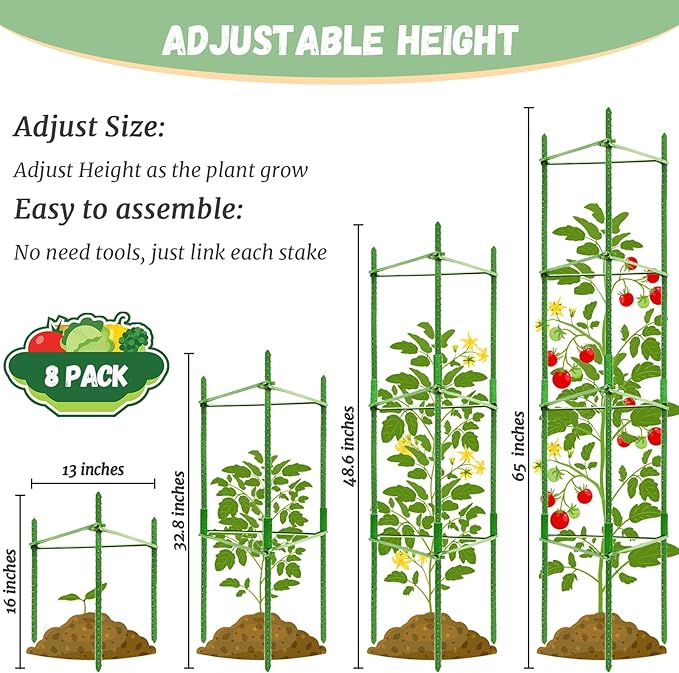 Legigo 8-Pack Tomato Cage for Garden Plant Support- Up to 48inch Garden Stakes Tomato Cage, Tomato Trellis for Potted Plants, Tomato Cages Plant Stakes for Climbing Vegetables Plants Flowers