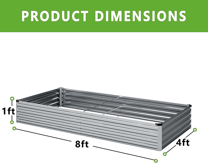 2PCS 8x4x1FT Galvanized Raised Garden Bed Kit,Vegetable Boxes-Rectangle Metal Flower Box,Large Planter Raised Beds Outdoor Garden for Planting,Fruit,Herb-Silver