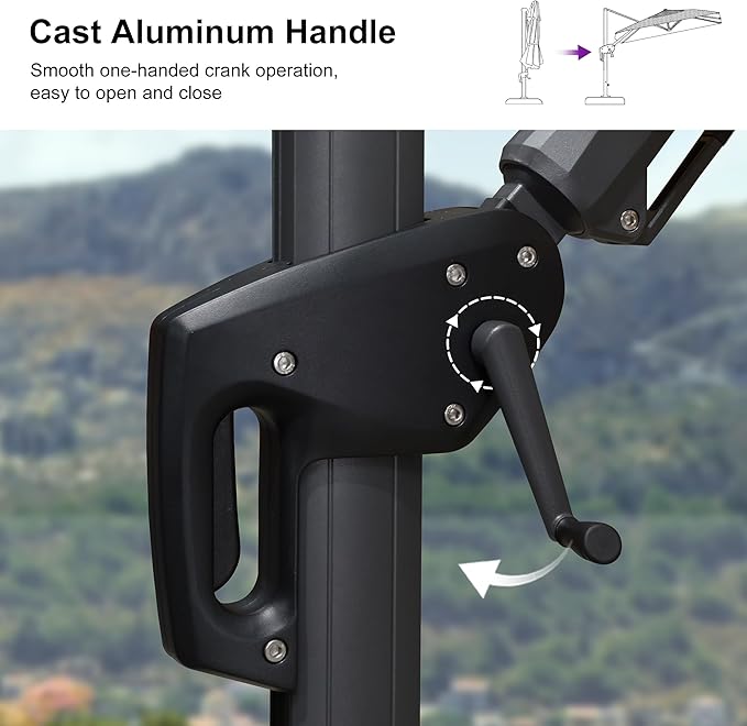 PURPLE LEAF 10 Feet Patio Umbrella Outdoor Cantilever Solar Powered LED Swivel Square Umbrella Aluminum Offset Umbrella with 360-degree Rotation for Garden Deck Pool Patio, Grey