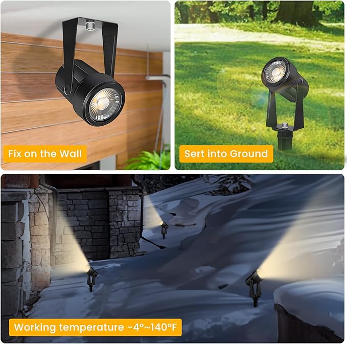 Svater Landscape Lighting Outdoor, 8 Pack Low Voltage Spotlights with Transformer, Plug in LED Spot Lights for Pathyway, Backyard, House,3000K Warm White, Super Bright 3W 250Lumem, Black