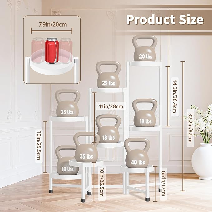 LASZOLA 8 Tiered Folding Tall Plant Stand Indoor for Multiple Large Planter, Heavy Duty Metal Adjustable Flower Rack for Narrow Corner, Sturdy Vertical Spiral Shelving Holder for Modern House, White