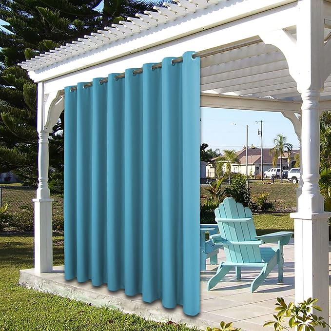 BONZER Outdoor Waterproof Curtains for Patio Extra Wide Grommet Light Filtering Outside Curtains for Gazebo, Porch, Pergola, Pavilion, 1 Panel, 150W x 95L inch, Teal