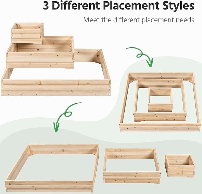 Yaheetech 3 Tier Wooden Raised Garden Bed 44.5'' L×44.5″ W×20.5″ H, Horticulture Open-Bottom Planter Raised Garden Bed for Flowers/Herbs/Vegetables Planter Flower Box