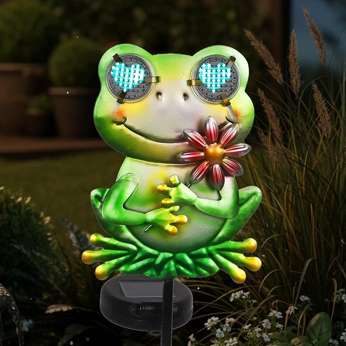 Solar Frog Garden Stake 39.3inch with Realistic Eye Movement Displaying I Love U, Frog Solar Lights Outdoor Garden for Pathway Yard Patio Lawn Ornaments
