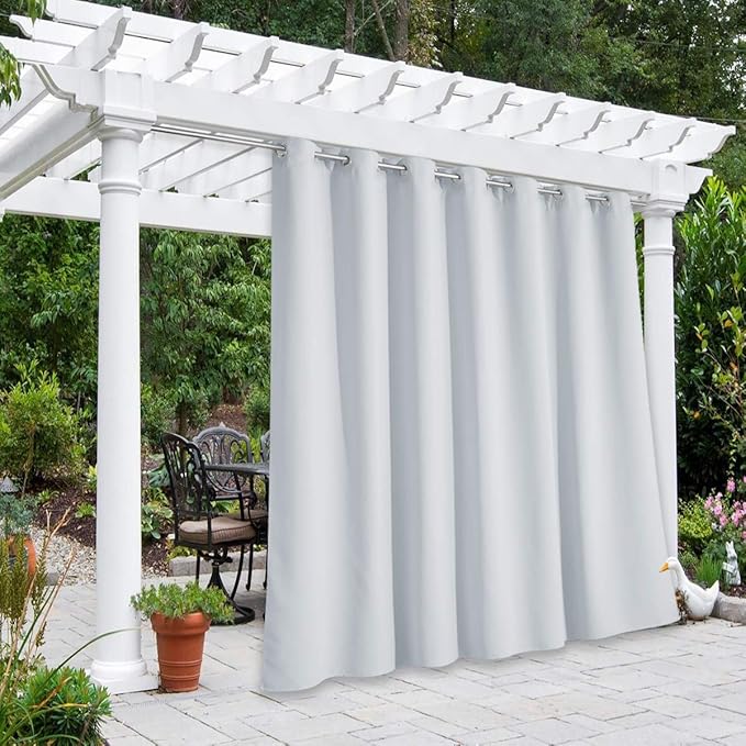NICETOWN Outdoor Curtains for Patio W100 x L108 inch 2 Pieces, Sun Blocking Screen Shades 100% Privacy for Porch, Pergola, Lanai, Outside Deck, Weatherproof Blinds for All Season, Greyish White