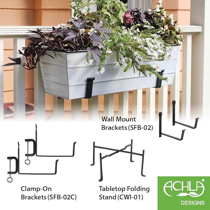 Achla Designs Galvanized Window Flower Box Planter-Cape Cod White-Small (22" L x 6" W x 5" H)