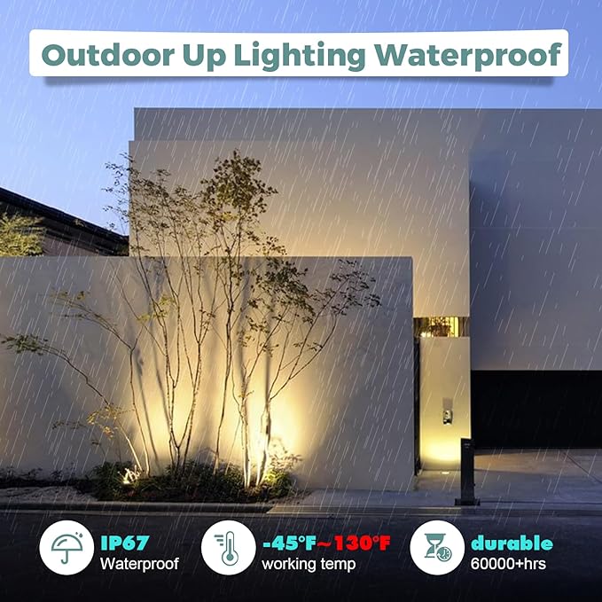 Gardencoin Low Voltage Landscape LED Well Lights, 12V in Ground Lights Outdoor IP67 Waterproof, 4.3 inch Wired Landscape Up Lighting, Included Replaceable 5W 2700K MR16 Bulb Dimmable, 6 Pack