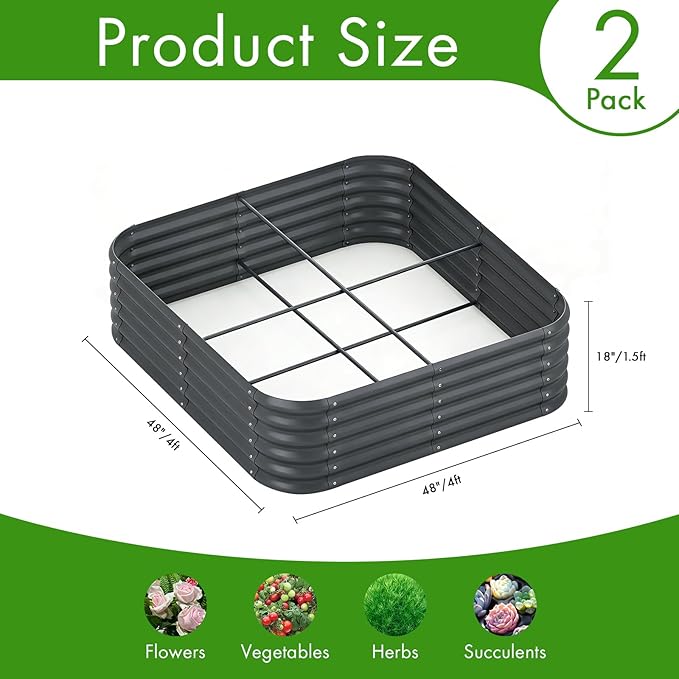 2-Pack 4x1.5ft Galvanized Raised Garden Bed, Outdoor Planter Bed, Metal Planter Box for Gardening and Planting,Dark Grey