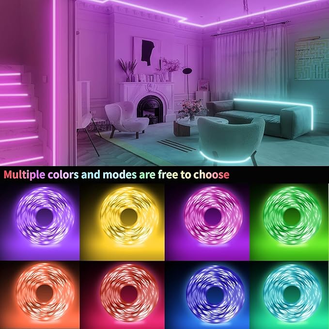 KSIPZE 32.8ft Led Strip Lights RGB Music Sync Color Changing Bluetooth Led Lights with Smart App Control Remote Led Lights for Bedroom Room Lighting