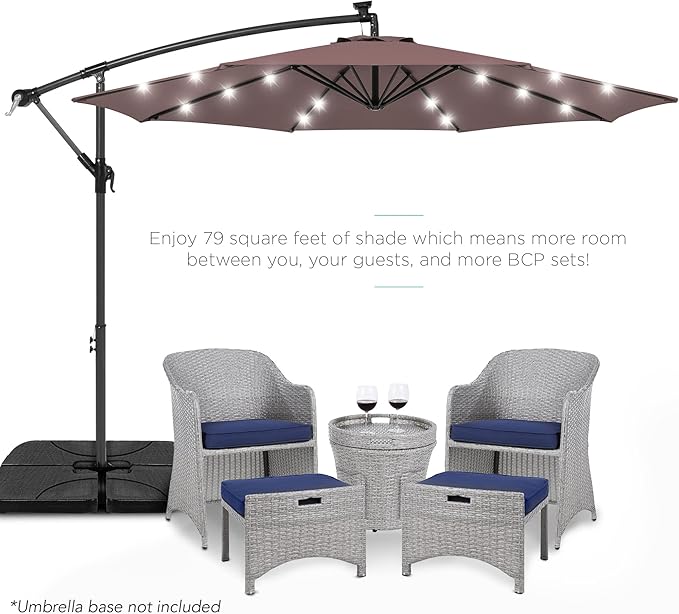 Best Choice Products 10ft Solar LED Offset Cantilever Hanging Market Patio Umbrella, 8 Sturdy Ribs, Easy Adjustment - Deep Taupe