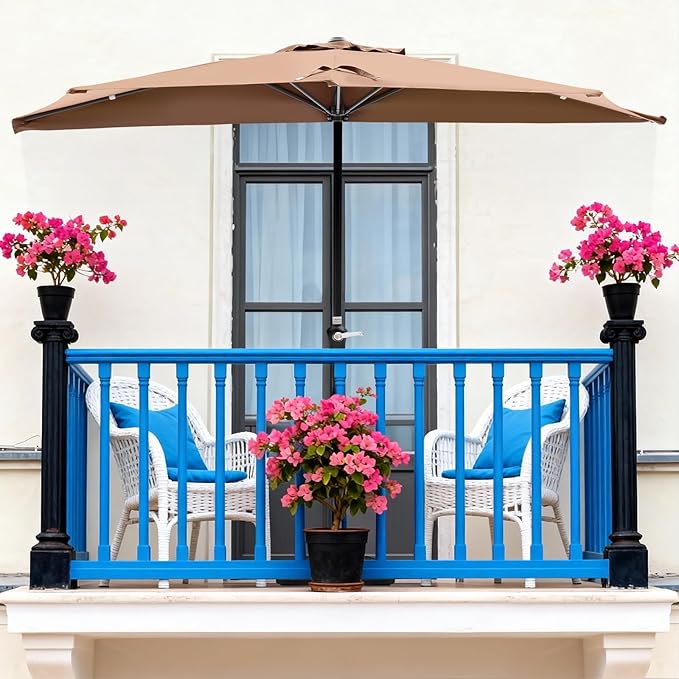 OLIXIS Half 9Ft Umbrella Outdoor Patio, Scalloped Patio Umbrella with Easy Crank, Sun Half Patio Umbrella for Balcony, Market, Garden, Khaki