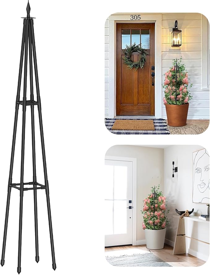 Obelisk Trellis for Climbing Plants Outdoor,4.0 Ft Garden Trellis for Potted Plants, Metal Trellis with Anti-Rust Coated for Potted Plants Indoor, Plant Support for Vegetables, Vines
