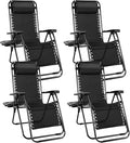 Sweetcrispy Zero Gravity Chairs, Set of 4 Portable Recliner Beach Camping Patio Outdoor Folding Lounge Chair with Cup Holder Trays and Adjustable Pillow for Poolside, Garden, Backyard, Lawn (Black)