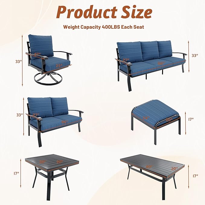 HOMREST Outdoor Loveseat Aluminum Patio Furniture Sofa, All-Weather Metal Outdoor Couch with Cushions, Blue