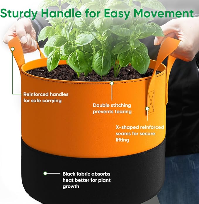 10 Gallon Grow Bags: 6 Pack 350G Heavy Duty Thickened Colorful Potato Grow Bags with Handles - Felt Nonwoven Garden Fabric Bags Gardening Pots for Vegetable Fruit Flowers Herbs Tomato Growing