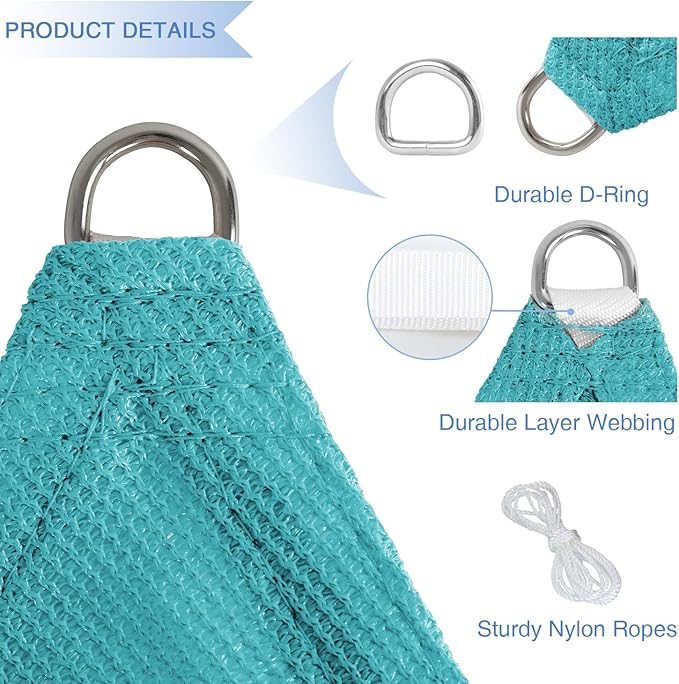 E&K Sunrise 28' x 28' x 28' Sun Shade Sail Triangle Canopy Shade Cover UV Block for Patio Backyard Garden Outdoor (Turquoise)