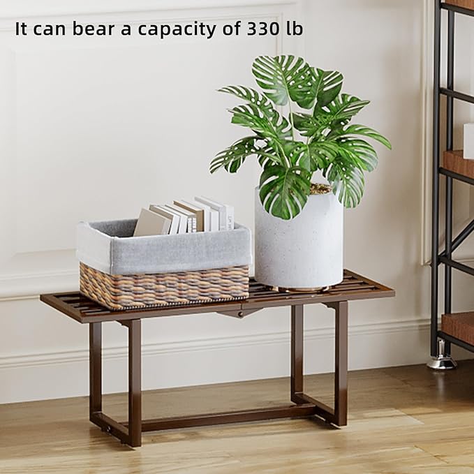Modern Outdoor Plant Stand for Indoor Corner, Foldable Metal Plant Display Shelf for Multiple Pots,Mid Century Slatted Bench for Garden, Patio Load Bearing 330 lbs 26" L x 10.4" H x 8.6" W 2 Pack Coffee