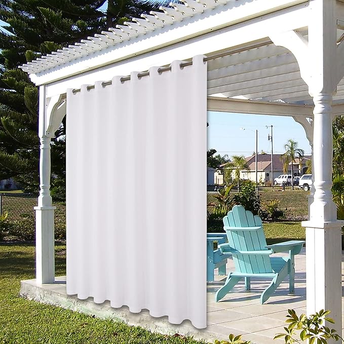BONZER Outdoor Waterproof Curtains for Patio Extra Wide Grommet Light Filtering Outside Curtains for Gazebo, Porch, Pergola, Pavilion, 1 Panel, 150W x 108L inch, White
