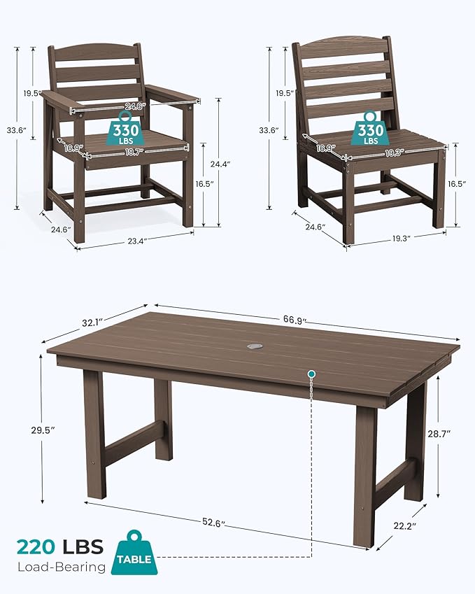 SERWALL Patio Dining Sets for 10 Person, HDPE Dining Set with 2 Tables, 8 Armless Chairs and 2 Armed Dining Chairs, Coffee