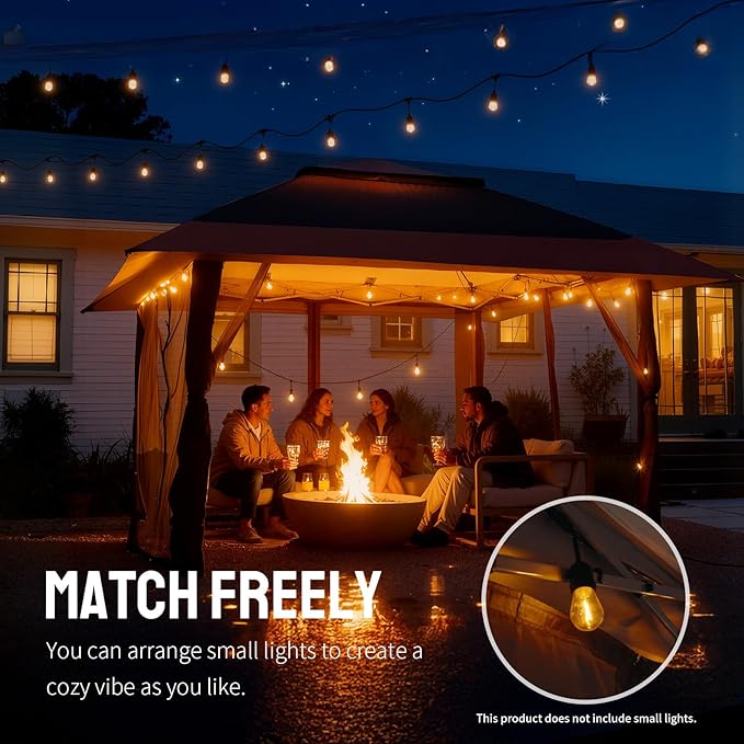 CROWN SHADES 11x11 Pop Up Gazebo, Patented One Push Outoor Canopy Tent with Wheeled STO-N-Go Cover Bag, Pop Up Canopy with Netting for Patio, Backyard (11x11, Red &Grey)