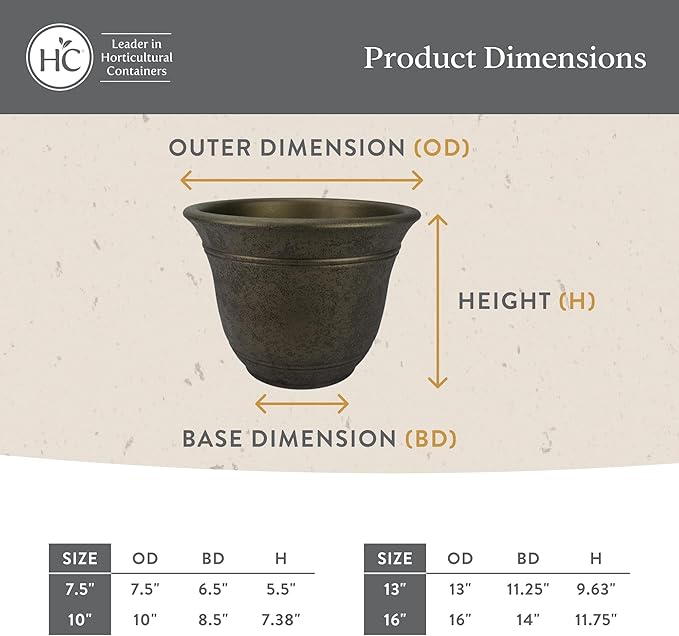 The HC Companies Sierra Round Self-Watering Pot - Lightweight Plastic Planter for Herbs & More - Durable Plant Pots for Indoor Plants & Outdoor Plants (10” Black Onyx, Pack of 1)