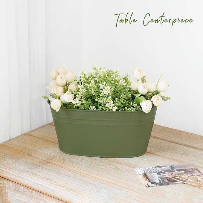 Dahey 10.5 Inch Metal Iron Hanging Flower Pots for Railing Fence Hanging Bucket Pots Countryside Style Outdoor Planter Window Flower Plant Holder with Detachable Hooks Home Decor,Green,5 Pcs