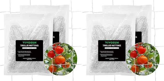 VIVOSUN 5 x 15 ft. Plant Trellis Netting, Heavy-Duty Polyester Grow Net, Garden Trellis Netting with Square Mesh for Climbing Plants, Vegetables, Fruits, and Flowers, 4-Pack