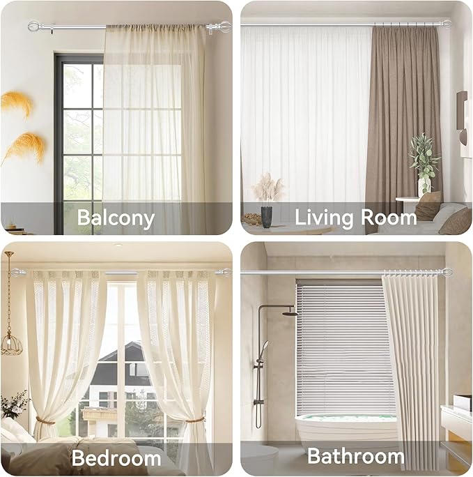 Silver Curtain Rods for Windows 28 to 48 Inch, 2 Pack 5/8" Diameter Heavy Duty Metal Adjustable Small Drapery Rod With Bracket