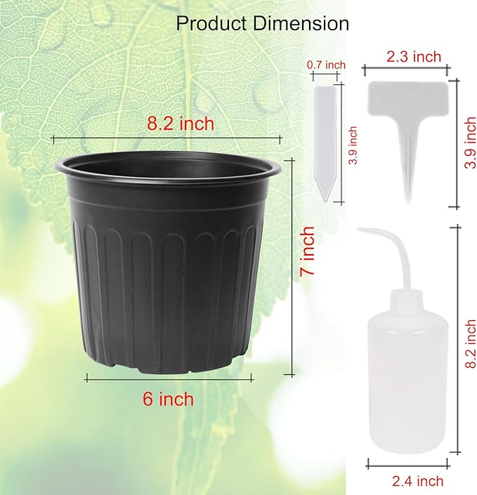 60-Pack 2 Gallon Flexible Plastic Plant Pots with 50Pcs Plant Labels,Thickened Soft Seed Starting Container for Indoor Outdoor Plants, Seedlings, Vegetables, Succulents and Cuttings
