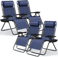 Nestl Zero Gravity Chairs Set of 4, Patio Lounge Chair Outdoor with Pillows & Cup Holder Trays, Adjustable Steel Mesh Reclining Camping Chair, Folding Patio Lawn Chair for Deck, Beach, Yard - Blue