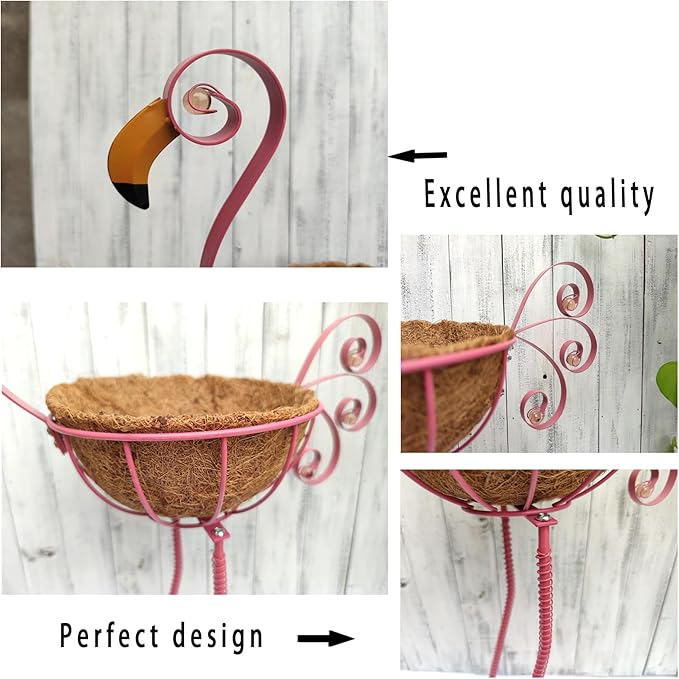 Metal Flamingo Planter with Basket -Garden Bird Planters for Outdoor Indoor Lawn,Yard,Porch,Patio, Garden Decorations（Set of 2）