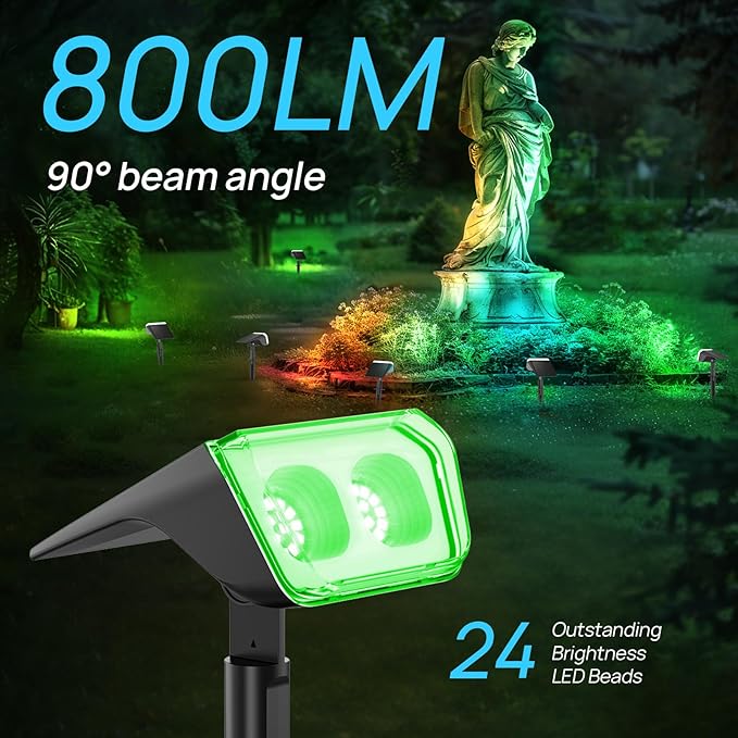 Consciot Solar Spot Lights Outdoor, Christmas Color Changing Lights Waterproof, 10 Colors Dusk-to-Dawn Landscape Spotlights, Outdoor Christmas Decorations for Garden Yard, 6 Pack